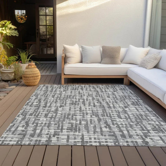 Ayani Gray Washable Indoor-Outdoor Rug-Outdoor Rugs-LOOMLAN Rugs-LOOMLAN