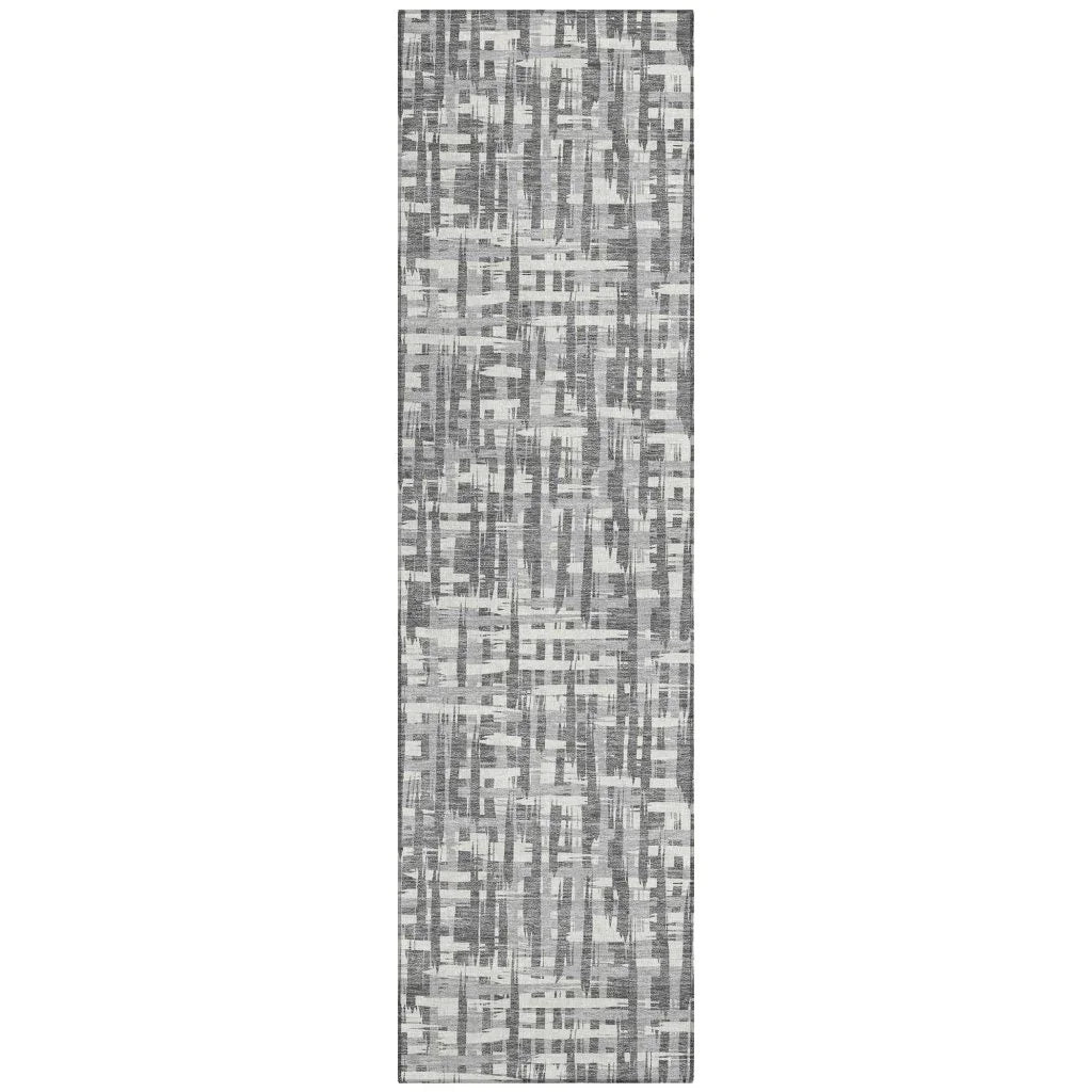 Ayani Gray Washable Indoor-Outdoor Rug-Outdoor Rugs-LOOMLAN Rugs-2'3" x 7'6"-LOOMLAN