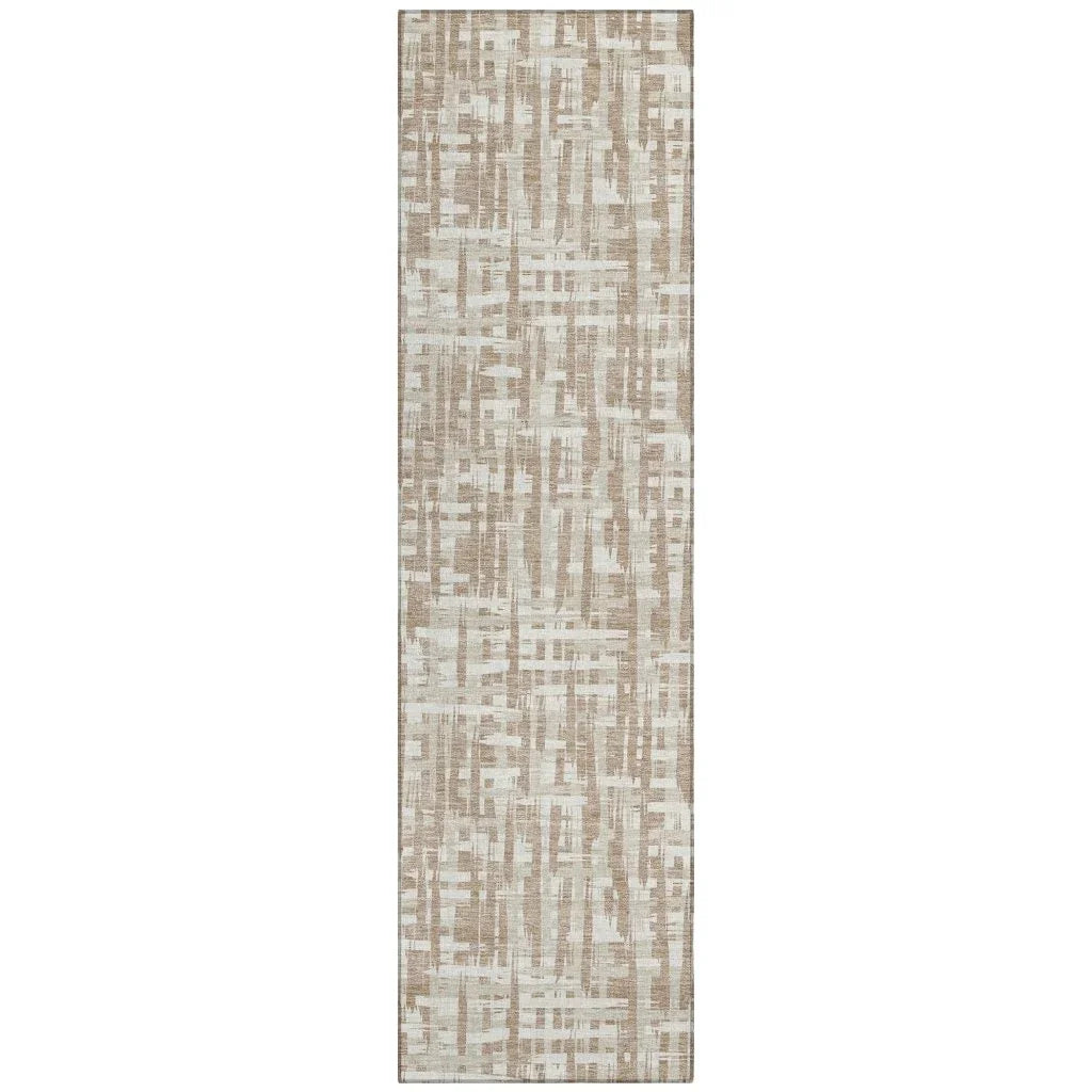Ayani Tan Washable Indoor-Outdoor Rug-Outdoor Rugs-LOOMLAN Rugs-2'3" x 7'6"-LOOMLAN