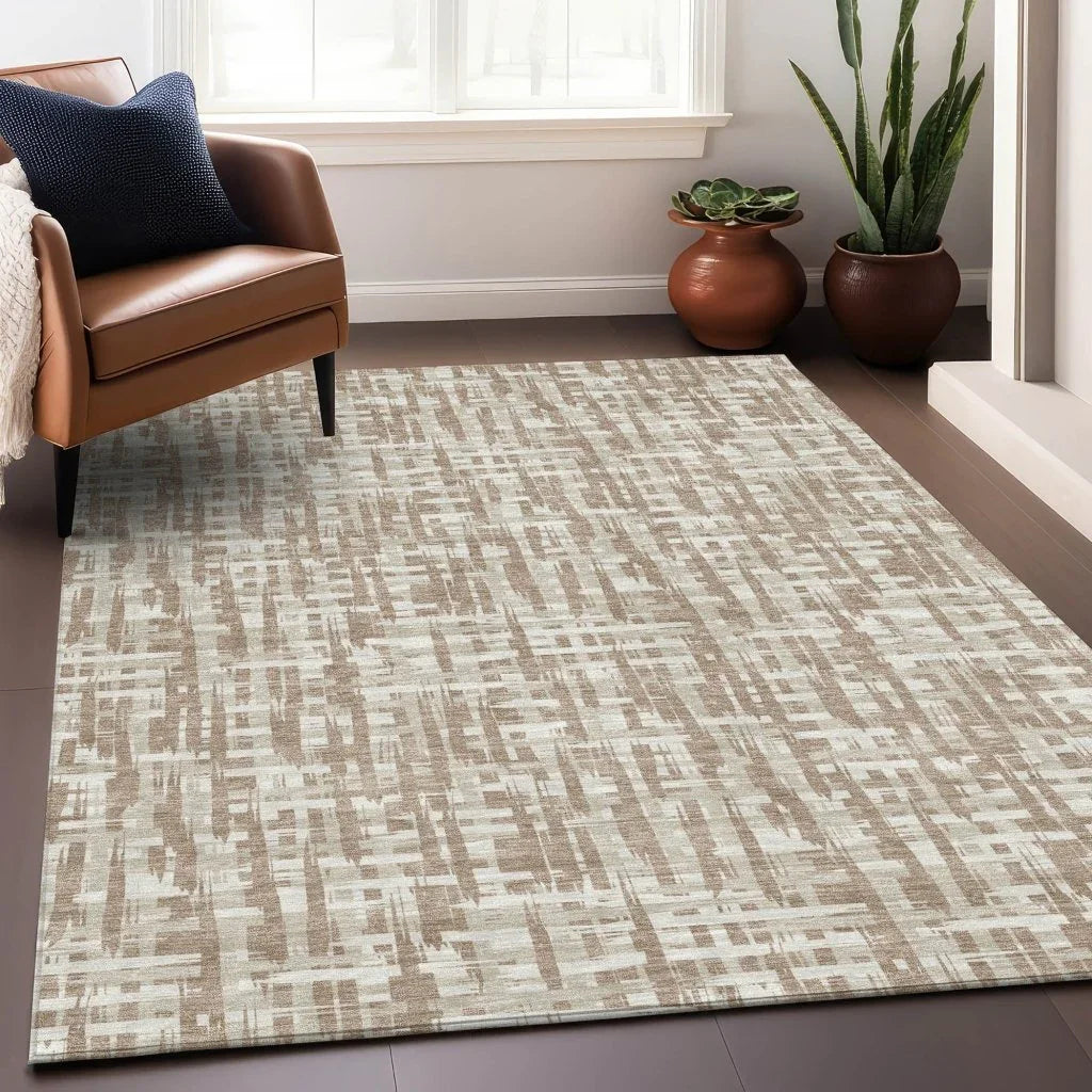 Ayani Tan Washable Indoor-Outdoor Rug-Outdoor Rugs-LOOMLAN Rugs-LOOMLAN
