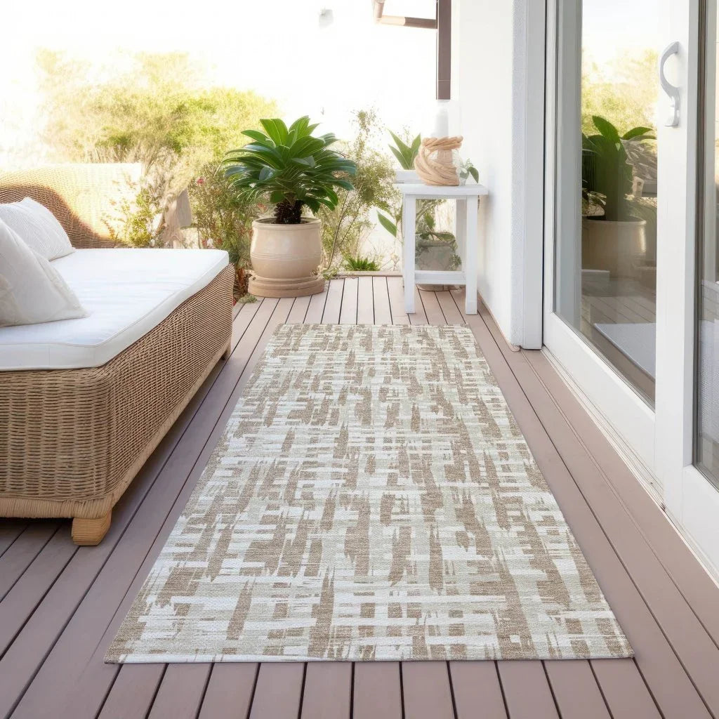 Ayani Tan Washable Indoor-Outdoor Rug-Outdoor Rugs-LOOMLAN Rugs-LOOMLAN