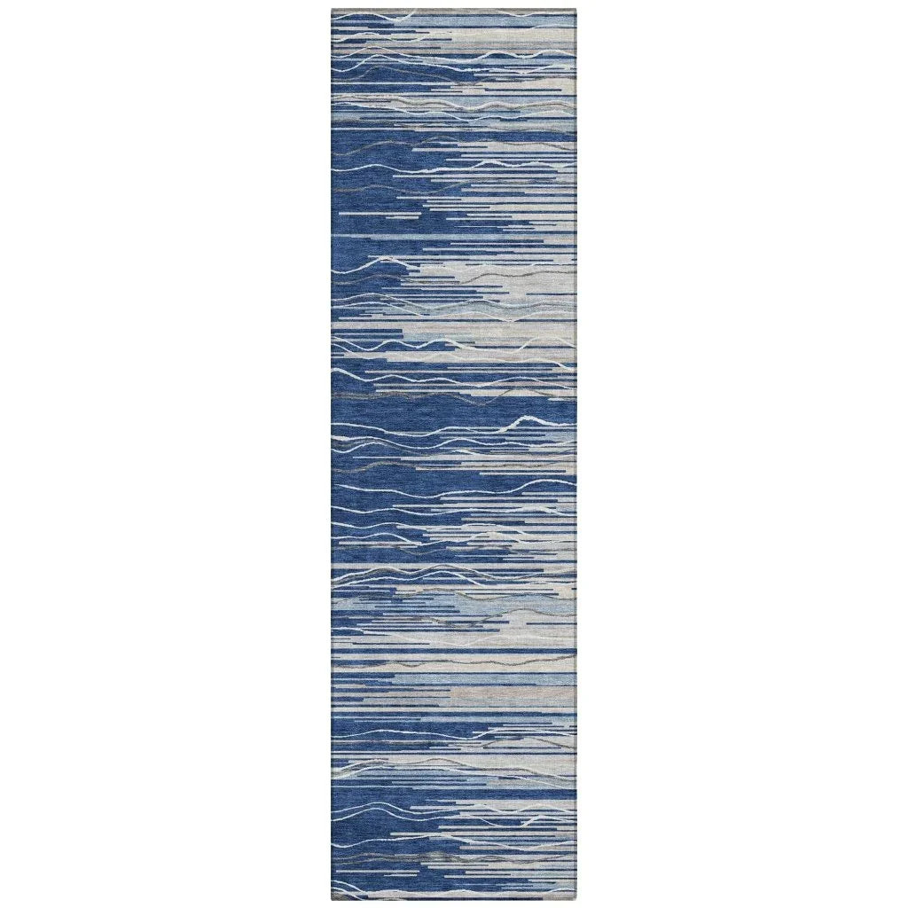 Ayra Blue Washable Indoor-Outdoor Rug-Outdoor Rugs-LOOMLAN Rugs-2'3" x 7'6"-LOOMLAN