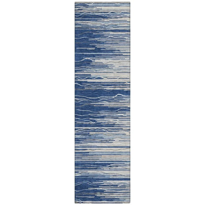 Ayra Blue Washable Indoor-Outdoor Rug-Outdoor Rugs-LOOMLAN Rugs-2'3" x 7'6"-LOOMLAN