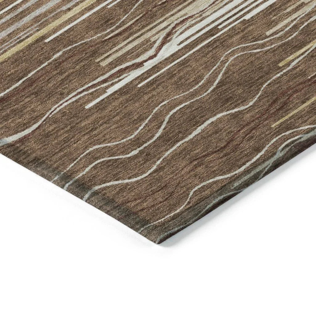 Ayra Brown Washable Indoor-Outdoor Rug-Outdoor Rugs-LOOMLAN Rugs-LOOMLAN