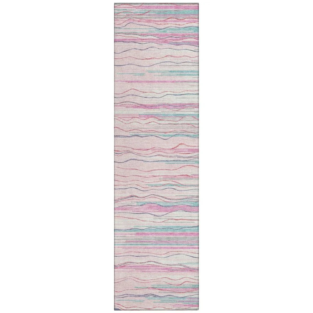 Ayra Pink Washable Indoor-Outdoor Rug-Outdoor Rugs-LOOMLAN Rugs-2'3" x 7'6"-LOOMLAN