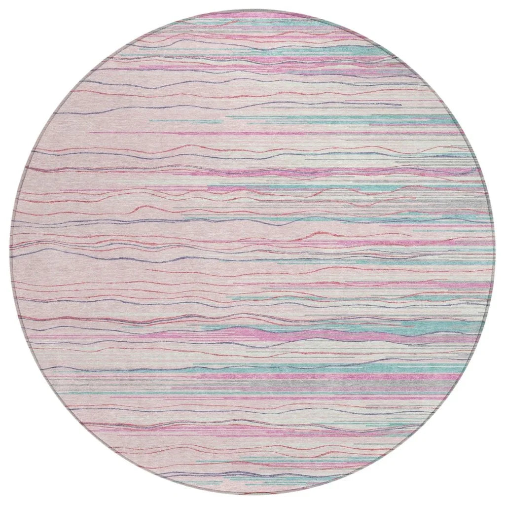 Ayra Pink Washable Indoor-Outdoor Rug-Outdoor Rugs-LOOMLAN Rugs-8' x 8'-LOOMLAN