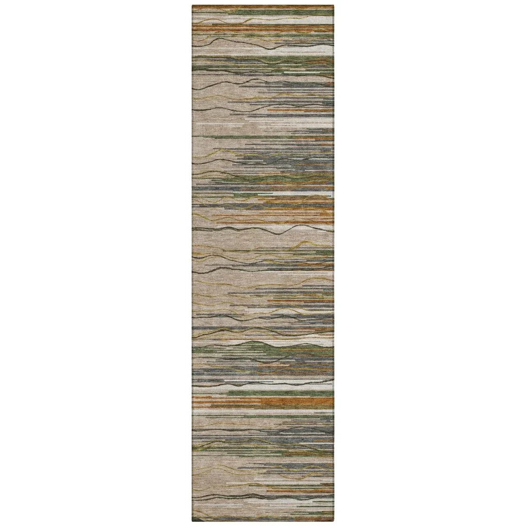 Ayra Taupe Washable Indoor-Outdoor Rug-Outdoor Rugs-LOOMLAN Rugs-2'3" x 7'6"-LOOMLAN