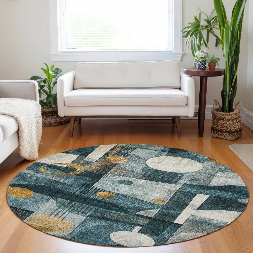 Aza Teal Washable Indoor-Outdoor Rug-Outdoor Rugs-LOOMLAN Rugs-LOOMLAN