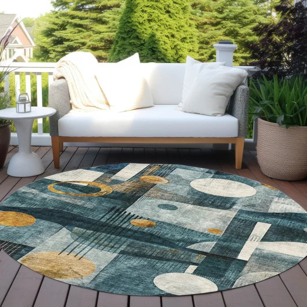 Aza Teal Washable Indoor-Outdoor Rug-Outdoor Rugs-LOOMLAN Rugs-LOOMLAN
