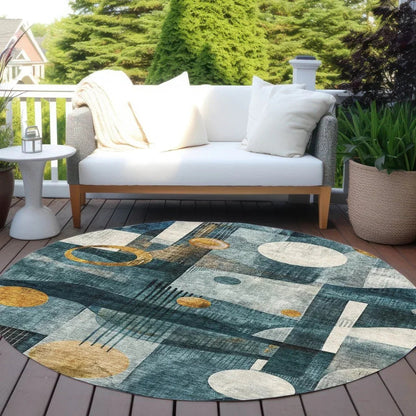 Aza Teal Washable Indoor-Outdoor Rug-Outdoor Rugs-LOOMLAN Rugs-LOOMLAN