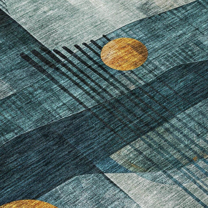 Aza Teal Washable Indoor-Outdoor Rug-Outdoor Rugs-LOOMLAN Rugs-LOOMLAN