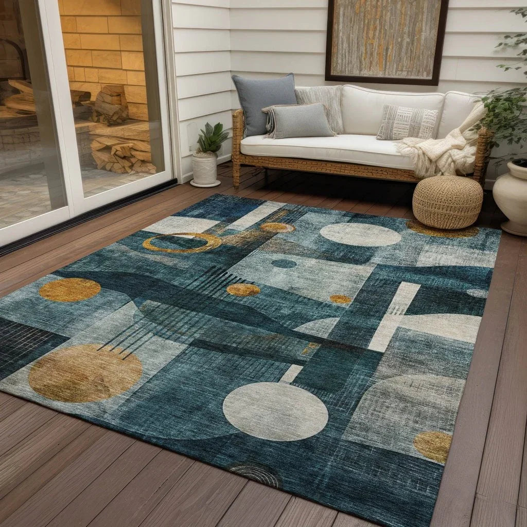 Aza Teal Washable Indoor-Outdoor Rug-Outdoor Rugs-LOOMLAN Rugs-LOOMLAN