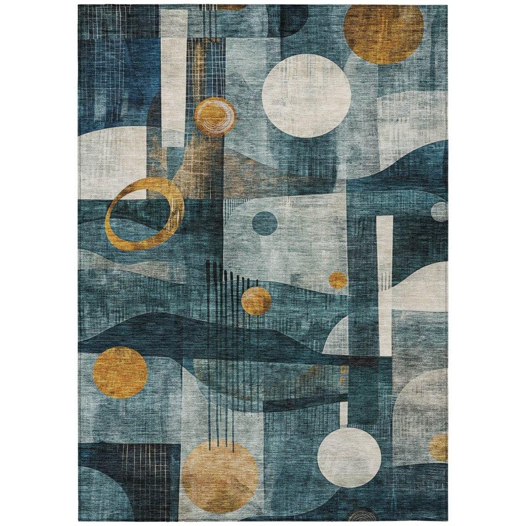 Aza Teal Washable Indoor-Outdoor Rug-Outdoor Rugs-LOOMLAN Rugs-2'6" x 3'10"-LOOMLAN