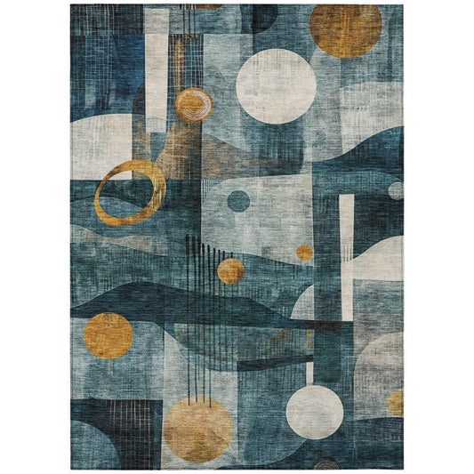 Aza Teal Washable Indoor-Outdoor Rug-Outdoor Rugs-LOOMLAN Rugs-2'6" x 3'10"-LOOMLAN