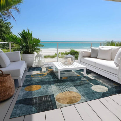 Aza Teal Washable Indoor-Outdoor Rug-Outdoor Rugs-LOOMLAN Rugs-LOOMLAN