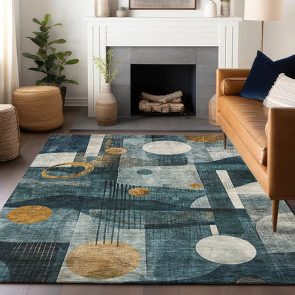 Aza Teal Washable Indoor-Outdoor Rug-Outdoor Rugs-LOOMLAN Rugs-LOOMLAN