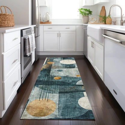 Aza Teal Washable Indoor-Outdoor Rug-Outdoor Rugs-LOOMLAN Rugs-LOOMLAN