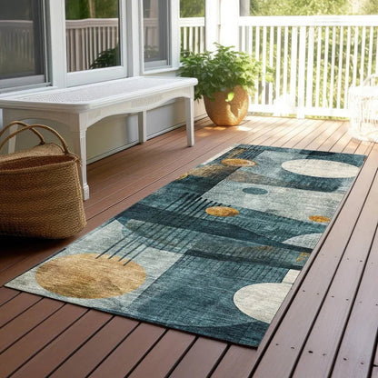 Aza Teal Washable Indoor-Outdoor Rug-Outdoor Rugs-LOOMLAN Rugs-LOOMLAN