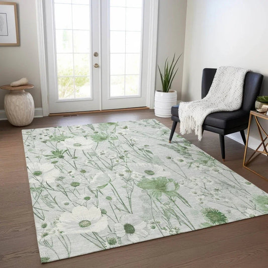 Azaleth Green Washable Indoor - Outdoor Rug - LOOMLAN - LOOMLAN Rugs - Outdoor Rugs