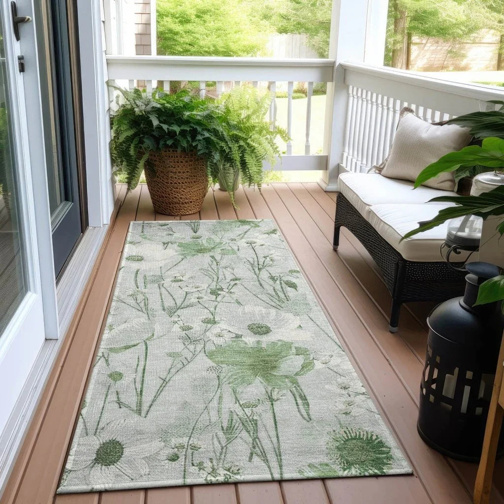 Azaleth Green Washable Indoor - Outdoor Rug - LOOMLAN - LOOMLAN Rugs - Outdoor Rugs