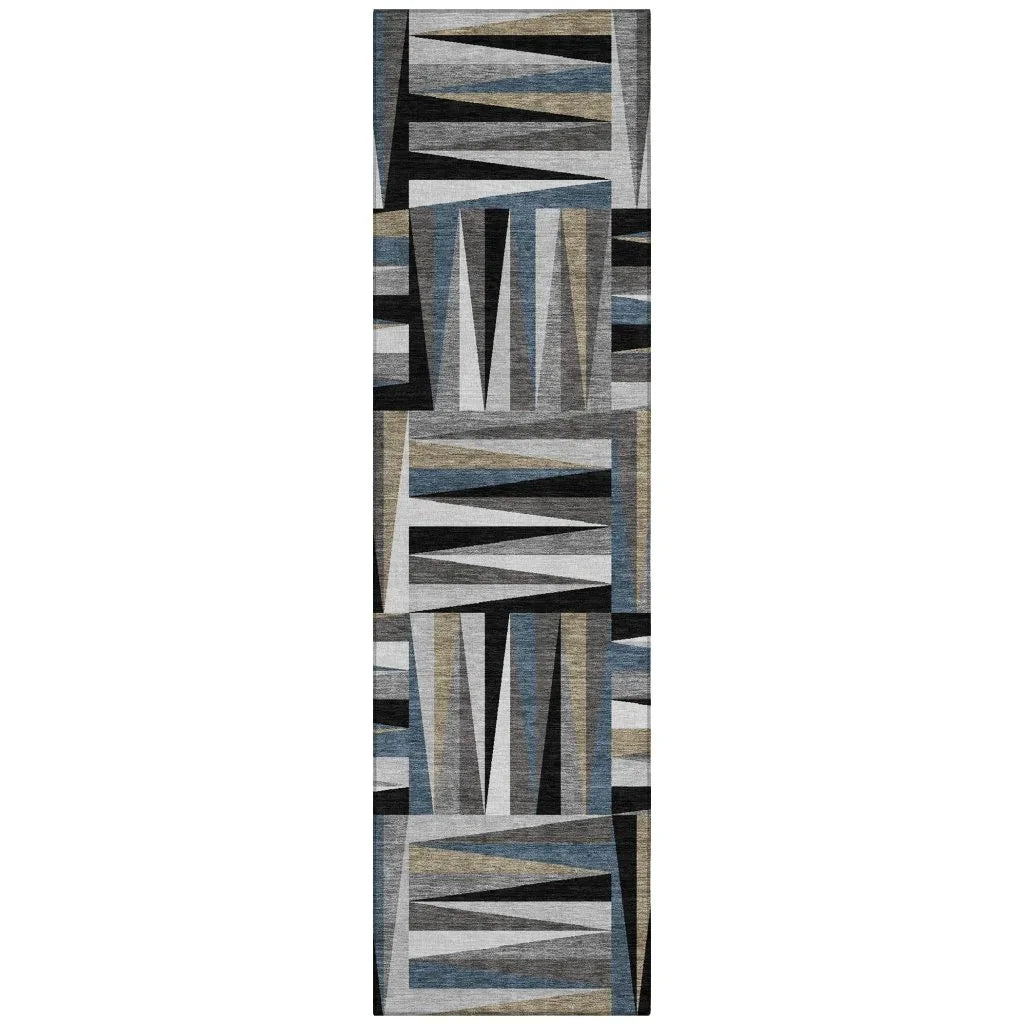 Azura Black Washable Indoor-Outdoor Rug-Outdoor Rugs-LOOMLAN Rugs-2'3" x 7'6"-LOOMLAN