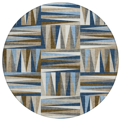 Azura Navy Washable Indoor-Outdoor Rug-Outdoor Rugs-LOOMLAN Rugs-8' x 8'-LOOMLAN