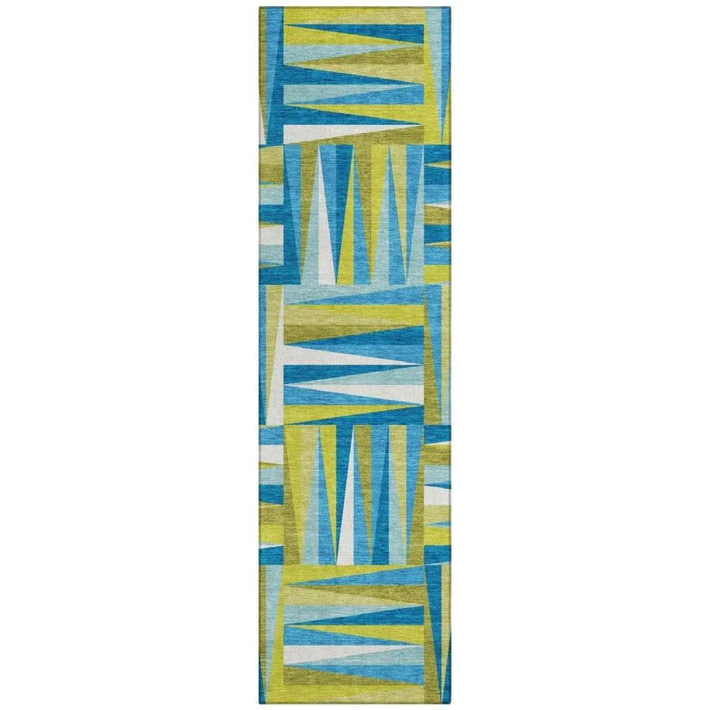 Azura Teal Washable Indoor-Outdoor Rug-Outdoor Rugs-LOOMLAN Rugs-2'3" x 7'6"-LOOMLAN