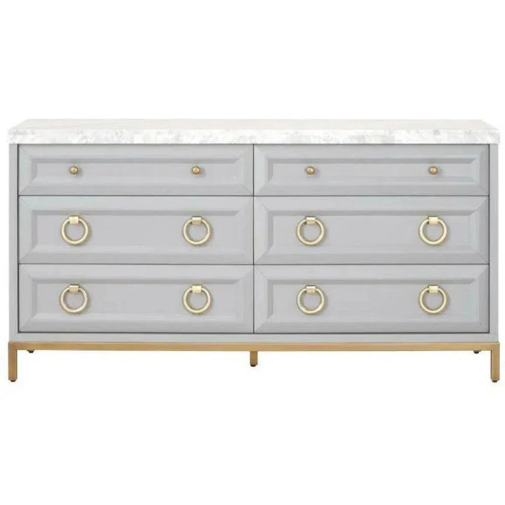 Azure Carrera 6 - Drawer Double Dresser Gray White Marble - LOOMLAN - Essentials For Living - Dressers