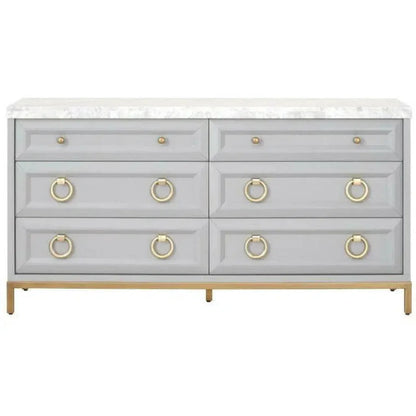 Azure Carrera 6 - Drawer Double Dresser Gray White Marble - LOOMLAN - Essentials For Living - Dressers