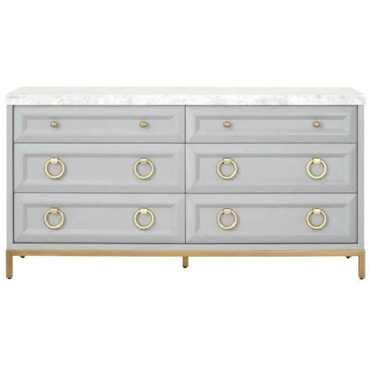 Azure Carrera 6 - Drawer Double Dresser Gray White Marble - LOOMLAN - Essentials For Living - Dressers
