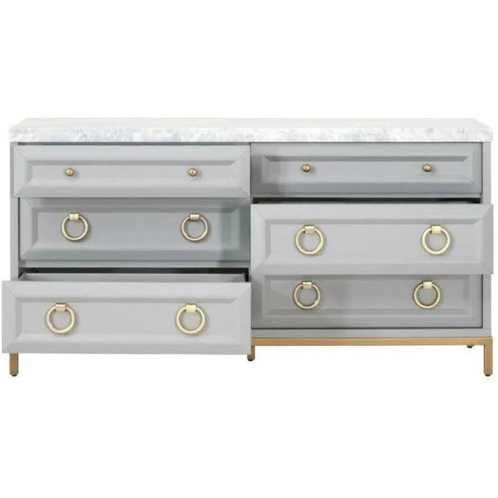 Azure Carrera 6 - Drawer Double Dresser Gray White Marble - LOOMLAN - Essentials For Living - Dressers
