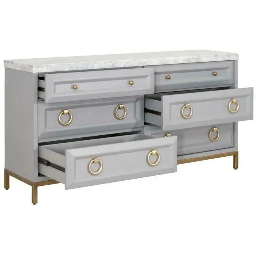 Azure Carrera 6 - Drawer Double Dresser Gray White Marble - LOOMLAN - Essentials For Living - Dressers