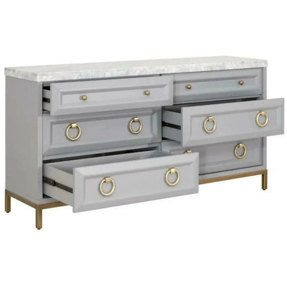 Azure Carrera 6 - Drawer Double Dresser Gray White Marble - LOOMLAN - Essentials For Living - Dressers