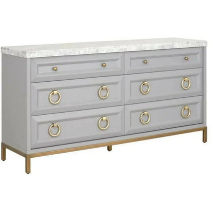 Azure Carrera 6 - Drawer Double Dresser Gray White Marble - LOOMLAN - Essentials For Living - Dressers