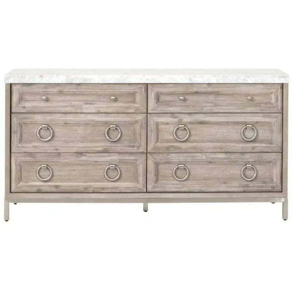 Azure Carrera 6 - Drawer Double Dresser White Marble - LOOMLAN - Essentials For Living - Dressers
