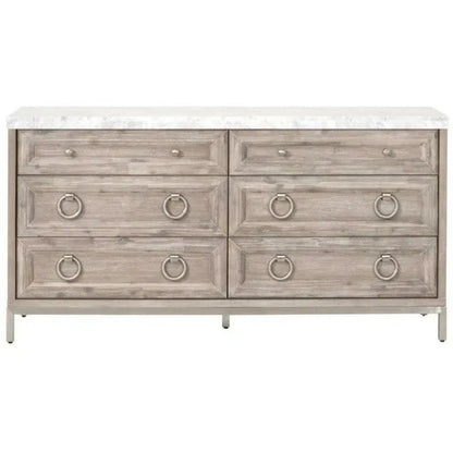 Azure Carrera 6 - Drawer Double Dresser White Marble - LOOMLAN - Essentials For Living - Dressers
