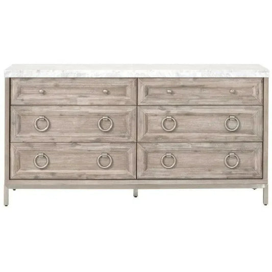 Azure Carrera 6 - Drawer Double Dresser White Marble - LOOMLAN - Essentials For Living - Dressers