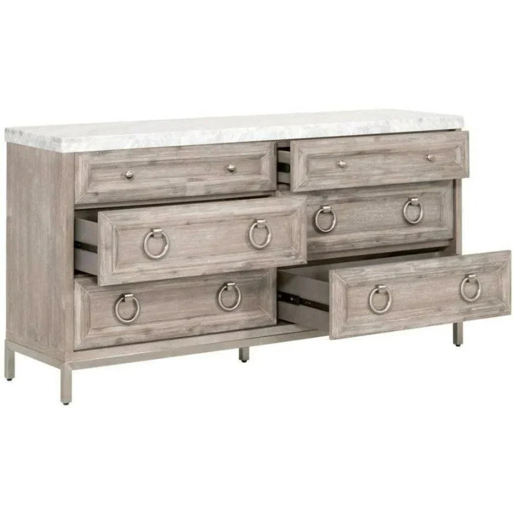 Azure Carrera 6 - Drawer Double Dresser White Marble - LOOMLAN - Essentials For Living - Dressers