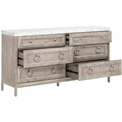 Azure Carrera 6 - Drawer Double Dresser White Marble - LOOMLAN - Essentials For Living - Dressers
