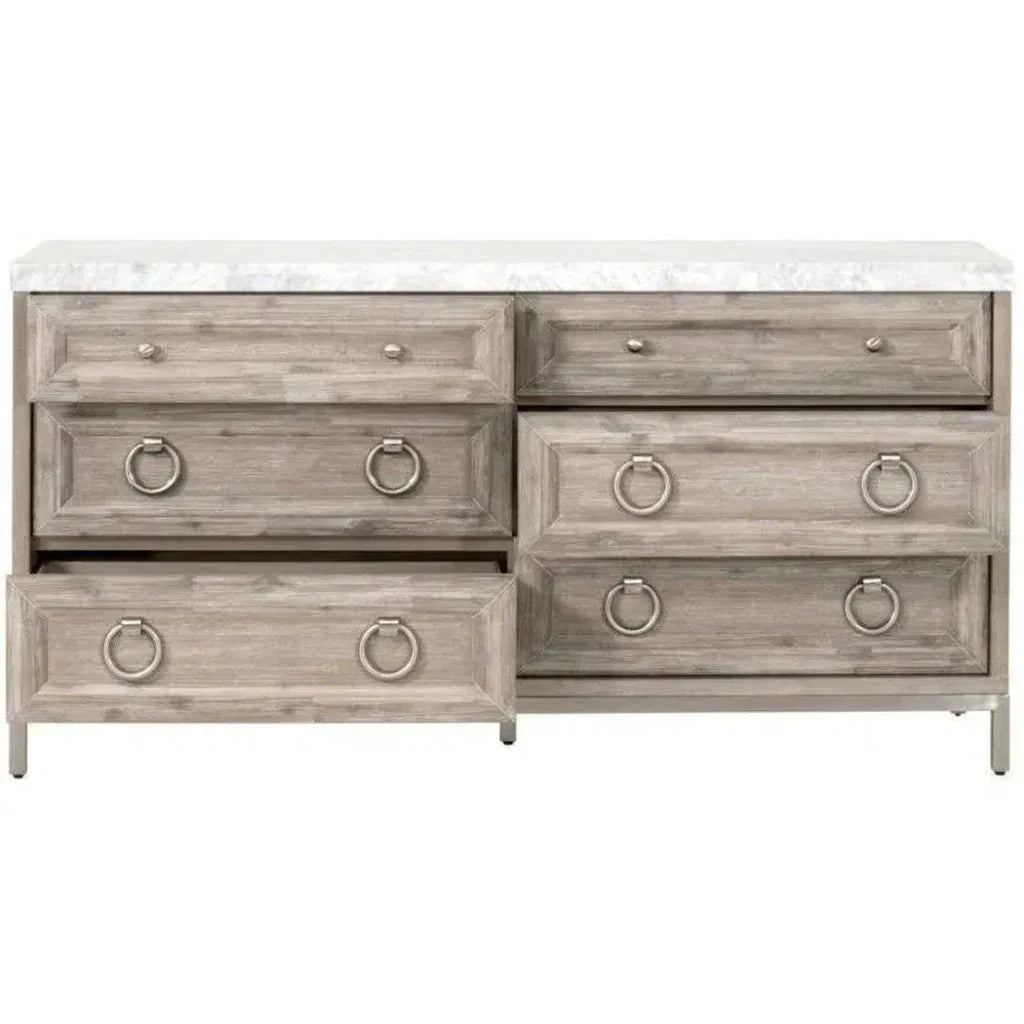 Azure Carrera 6 - Drawer Double Dresser White Marble - LOOMLAN - Essentials For Living - Dressers