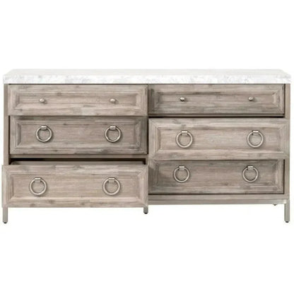 Azure Carrera 6 - Drawer Double Dresser White Marble - LOOMLAN - Essentials For Living - Dressers