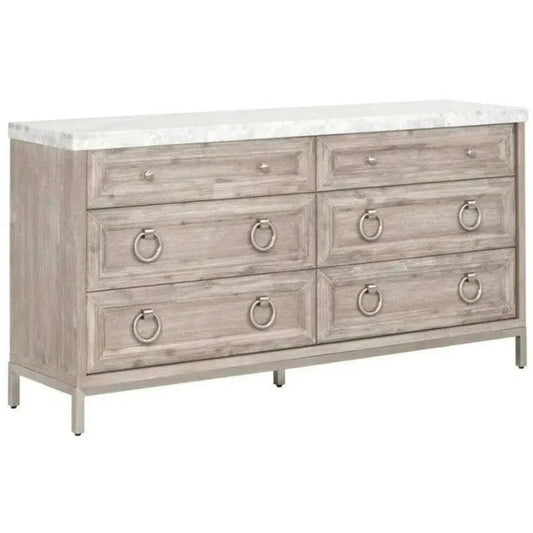 Azure Carrera 6 - Drawer Double Dresser White Marble - LOOMLAN - Essentials For Living - Dressers