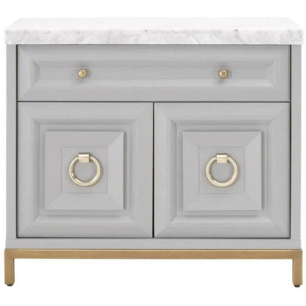 Azure Grey Accent Cabinet White Carrera Marble - LOOMLAN - Essentials For Living - Accent Cabinets