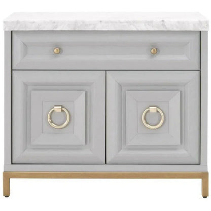 Azure Grey Accent Cabinet White Carrera Marble - LOOMLAN - Essentials For Living - Accent Cabinets