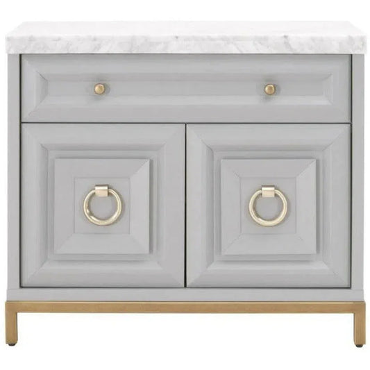Azure Grey Accent Cabinet White Carrera Marble - LOOMLAN - Essentials For Living - Accent Cabinets