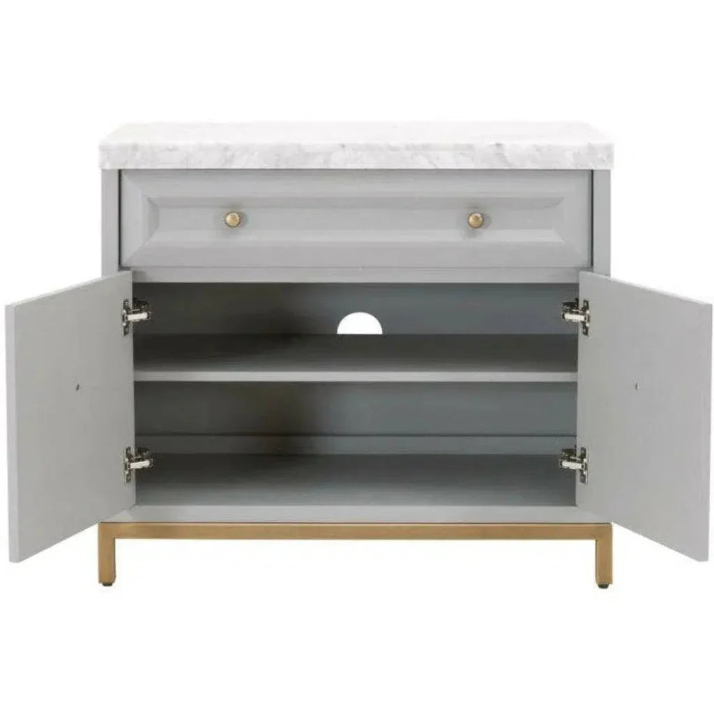 Azure Grey Accent Cabinet White Carrera Marble - LOOMLAN - Essentials For Living - Accent Cabinets