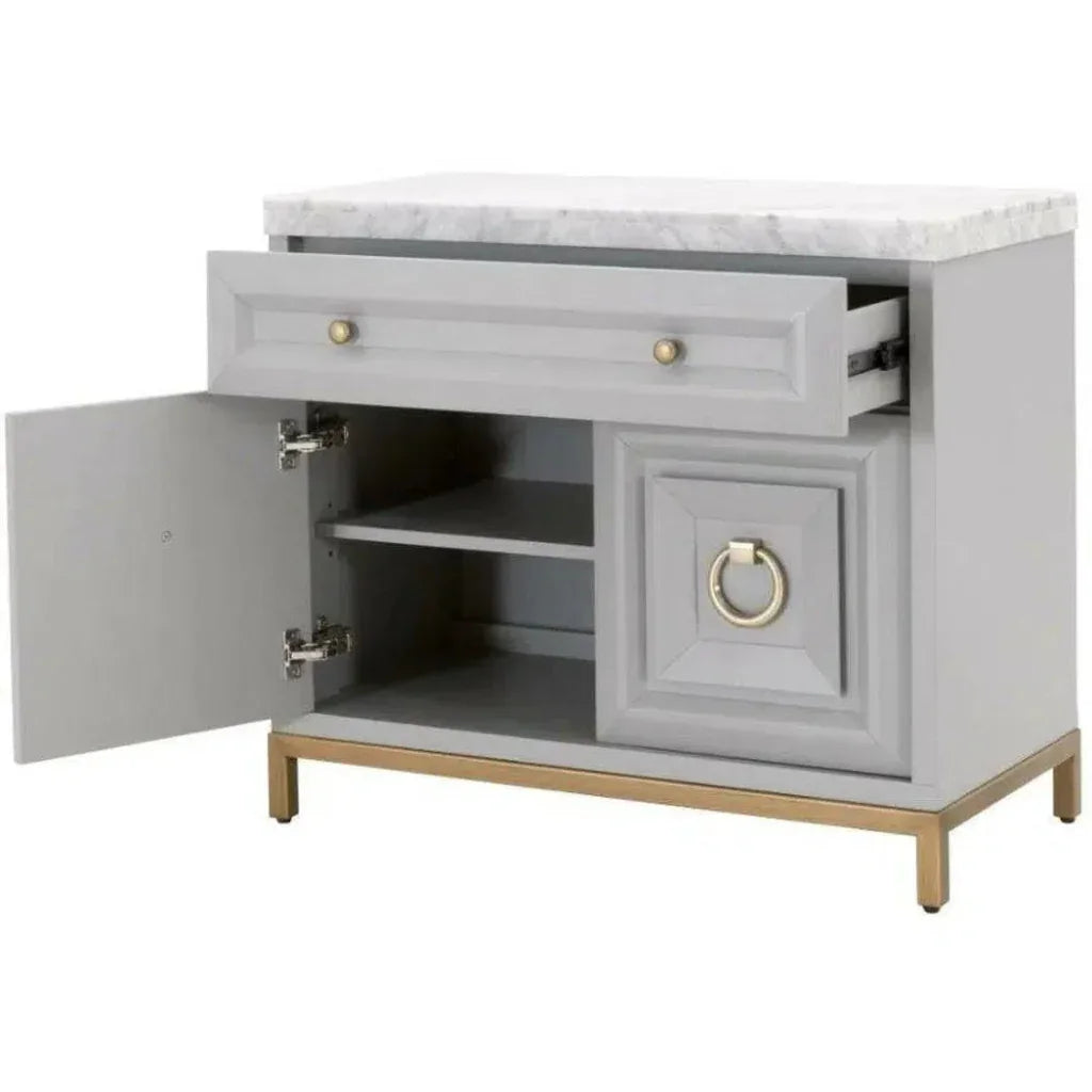 Azure Grey Accent Cabinet White Carrera Marble - LOOMLAN - Essentials For Living - Accent Cabinets