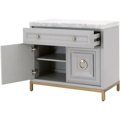 Azure Grey Accent Cabinet White Carrera Marble - LOOMLAN - Essentials For Living - Accent Cabinets