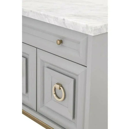 Azure Grey Accent Cabinet White Carrera Marble - LOOMLAN - Essentials For Living - Accent Cabinets