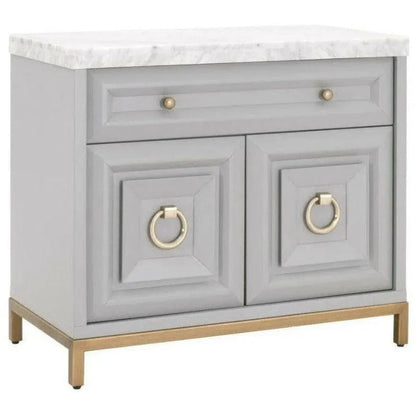 Azure Grey Accent Cabinet White Carrera Marble - LOOMLAN - Essentials For Living - Accent Cabinets